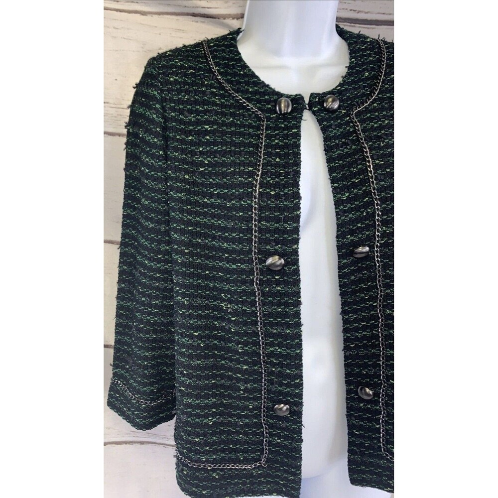 Ming Wang Sapphire Black & Blue Gold buttons Open Blazer Women Size Petite S - Picture 9 of 10